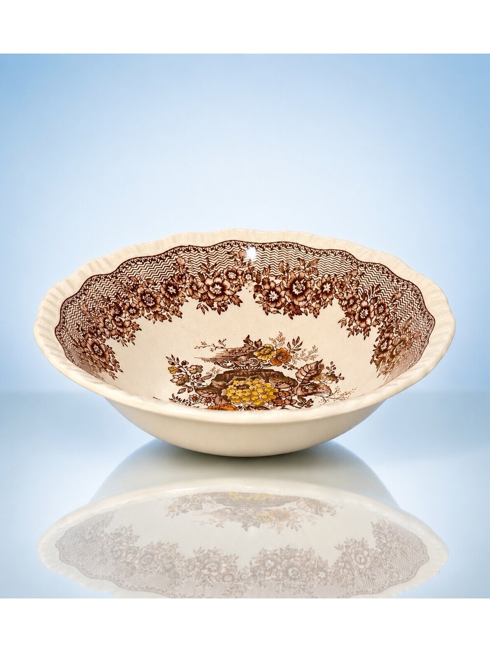 Mason’s England 1963 Cereal Bowl Ascot Brown Transferware Ironstone, 6.25x2”